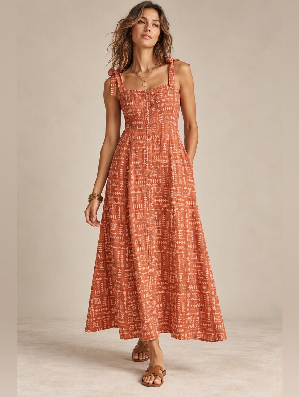 NWT FAHERTY x Anna Kahalekulu Artist Series Vintage Wash Linen Maxi Sun Dress S
